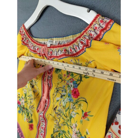 UMGEE Womens Top SZ S Can't Forget Me Off The Shoulder Bell Sleeves Floral‎ Boho - Picture 7 of 10